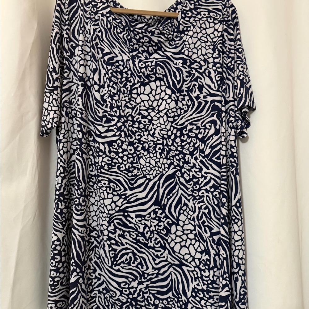 Jessica London Navy & White Abstract Print Short Sleeve Tunic Top